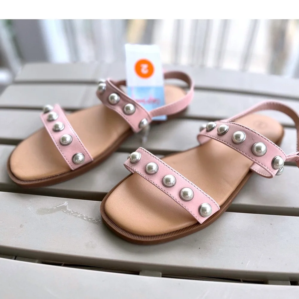Cat & Jack Girls Pink Pearl Studded Slingback Sandals Size 2 NEW
